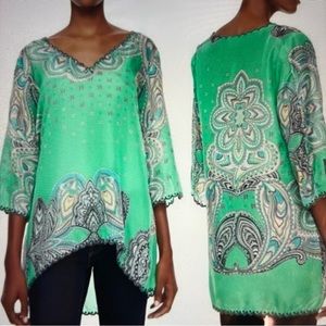 Johnny Was 💯% silk boho chic, beachy core, fairy core, coconut girl shirt